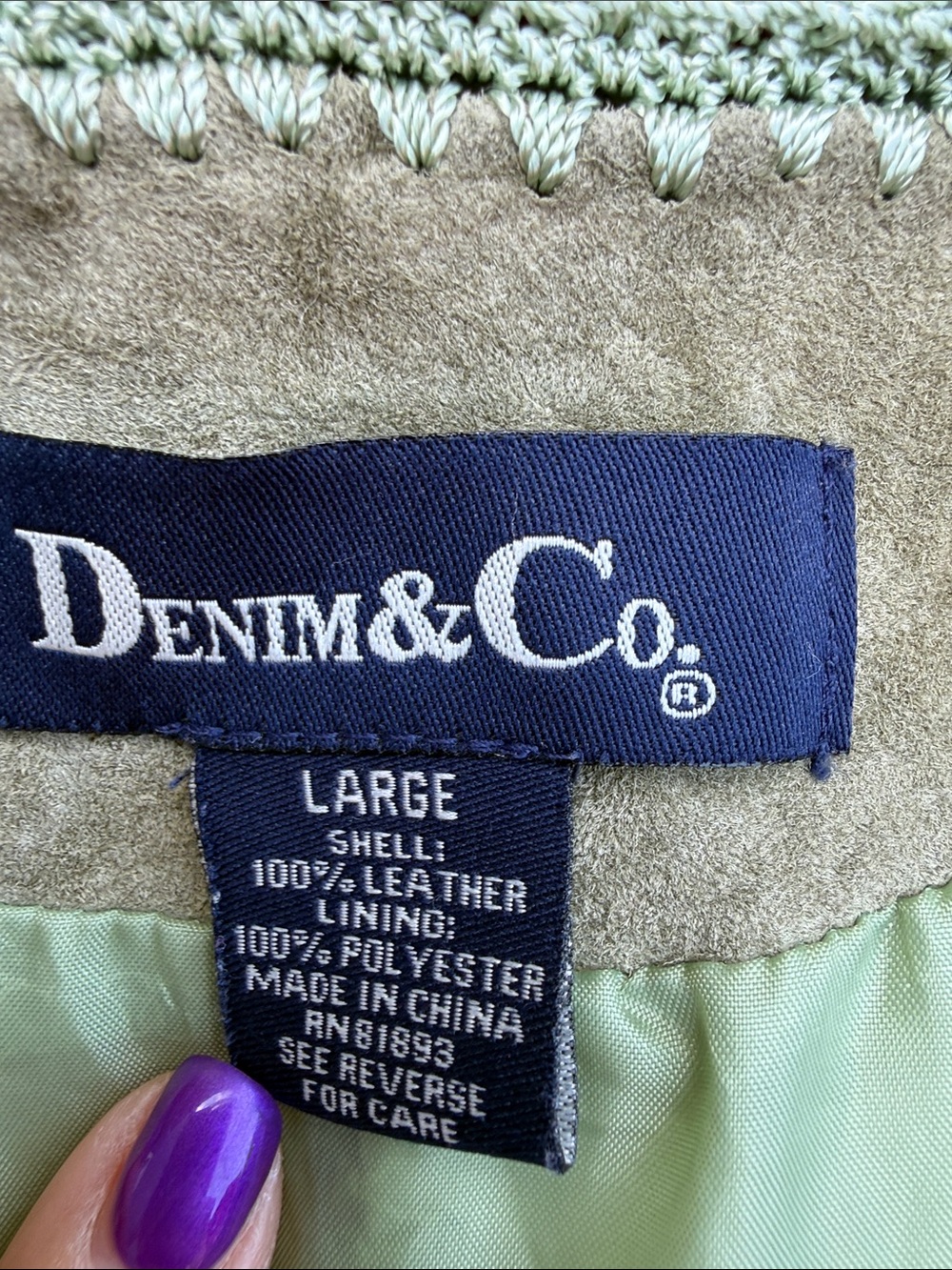 Denim&Co Patchwork Suede Jacket Green Tones Large - Picture 8 of 15